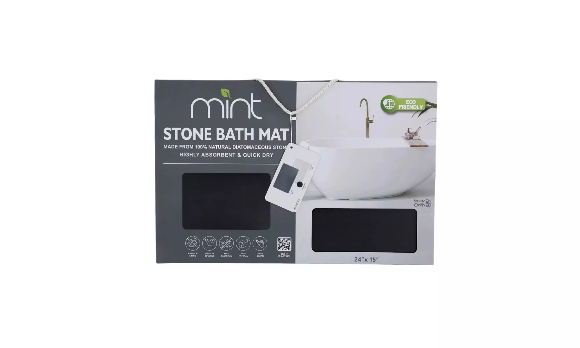 J&V TEXTILES Diatomaceous Quick-Drying Stone Bath Mat 24'' x 15''