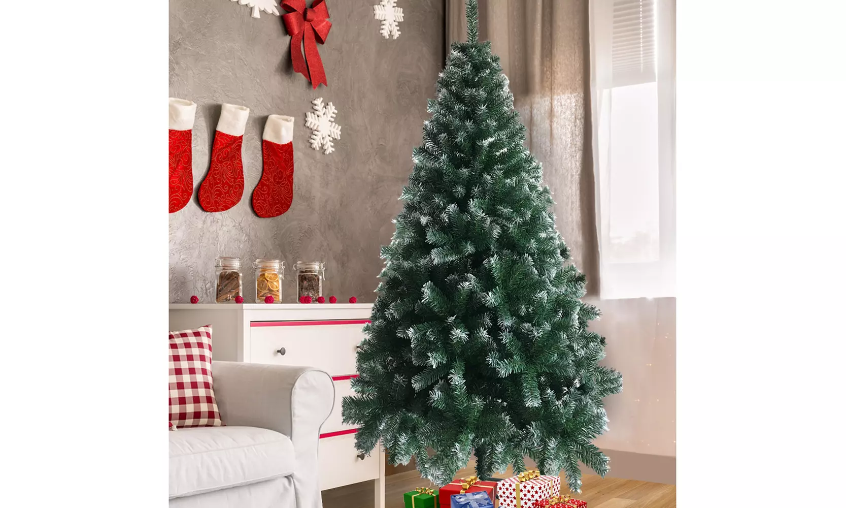 6ft Christmas Trees Snowy Everest Needles Faux Xmas Tree with 650 Branch Tips - Second Medium