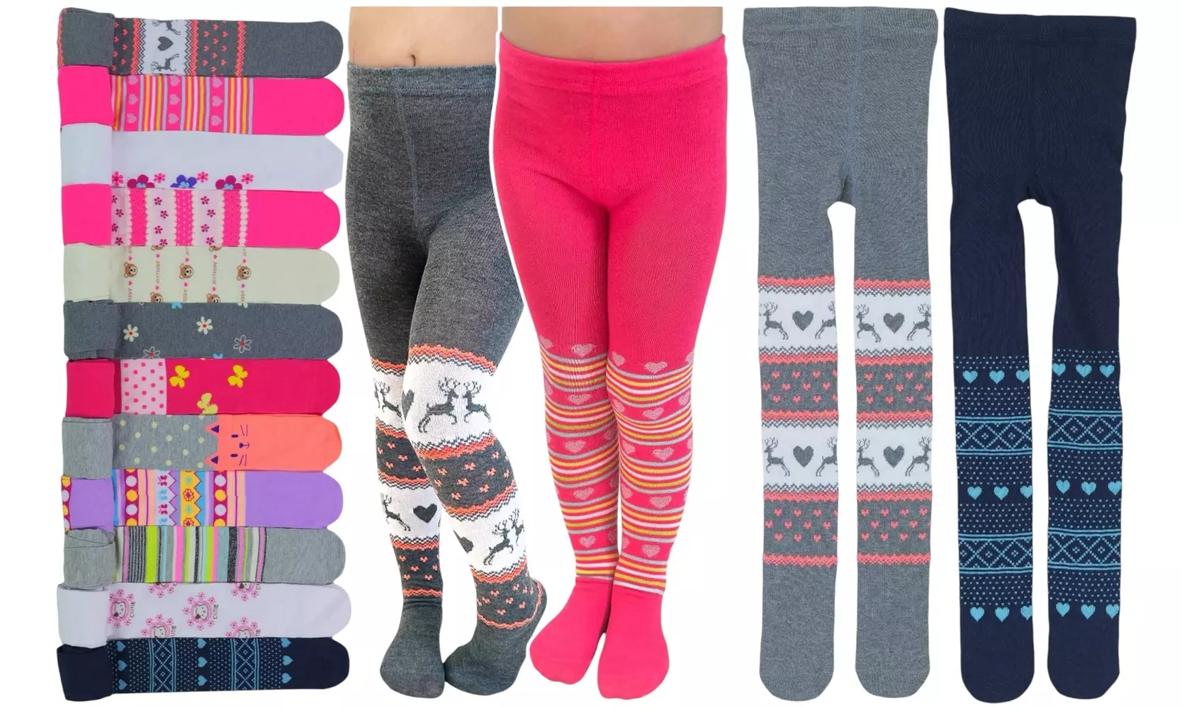 ToBeInStyle Pack of Six Kids' Classic Pull-On Assorted Warm Winter Tights