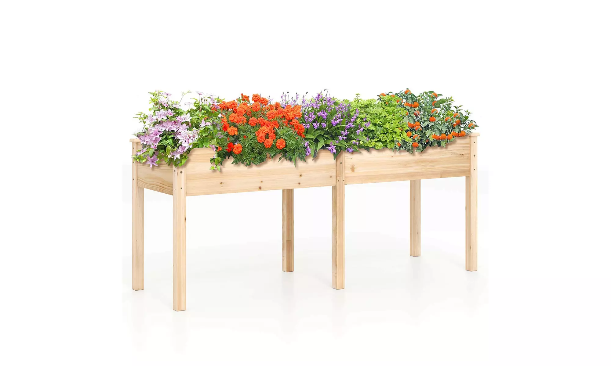 Costway Outdoor Raised Garden Bed with Legs Wood Planter Box with Divider Panel