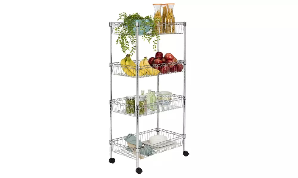 happimess Grove 4-Shelf 47" Basket Rack with Casters, Chrome - Primary Image