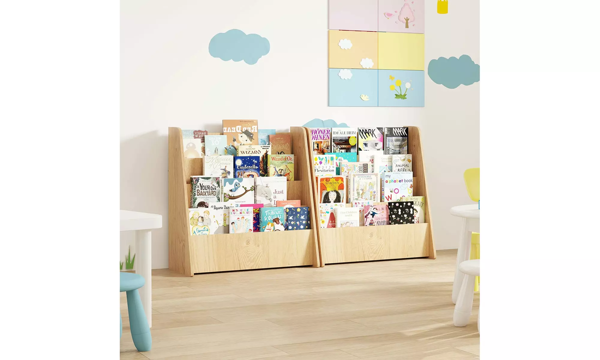 Costway 4-tier Kids Wooden Bookshelf Toddlers Book Rack with Deep Shelves