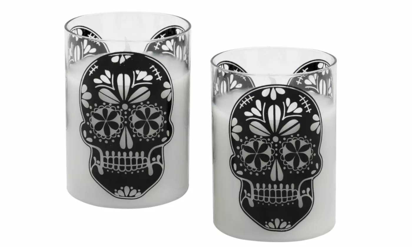 Halloween Battery Operated LED Glass Candles with Flickering Flame - Set of 2