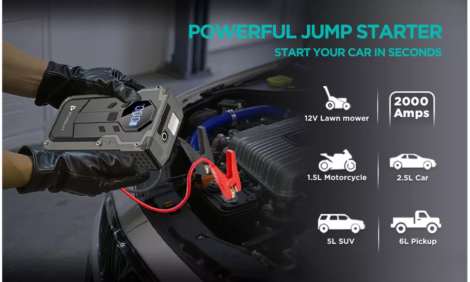 Pursuit Portable Car Jump Starter with 150PSI Air Compressor 12V Battery Booster