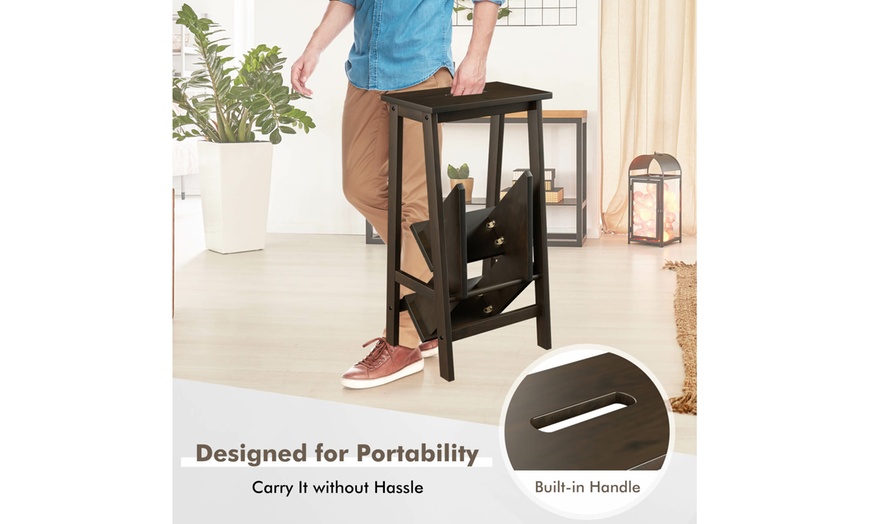 Image 21: Costway Three-Tier Multi-Functional Foldable Wooden Step Stool