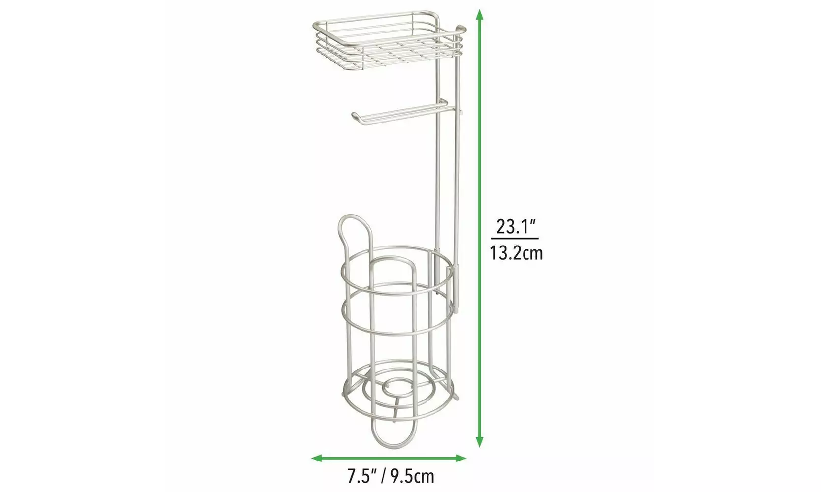 mDesign Metal Toilet Paper Holder Stand / Dispenser with Shelf, 3 Rolls - Satin - Primary Image