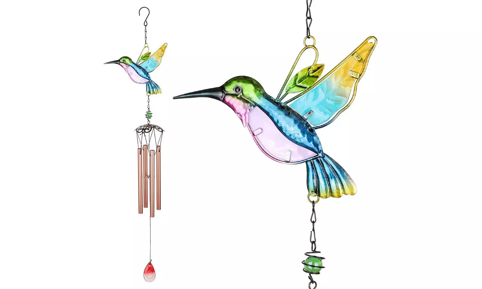 Glass Hummingbird Wind Chimes Outdoor Windchimes Indoor Stained Glass Wind Chime - Primary Image