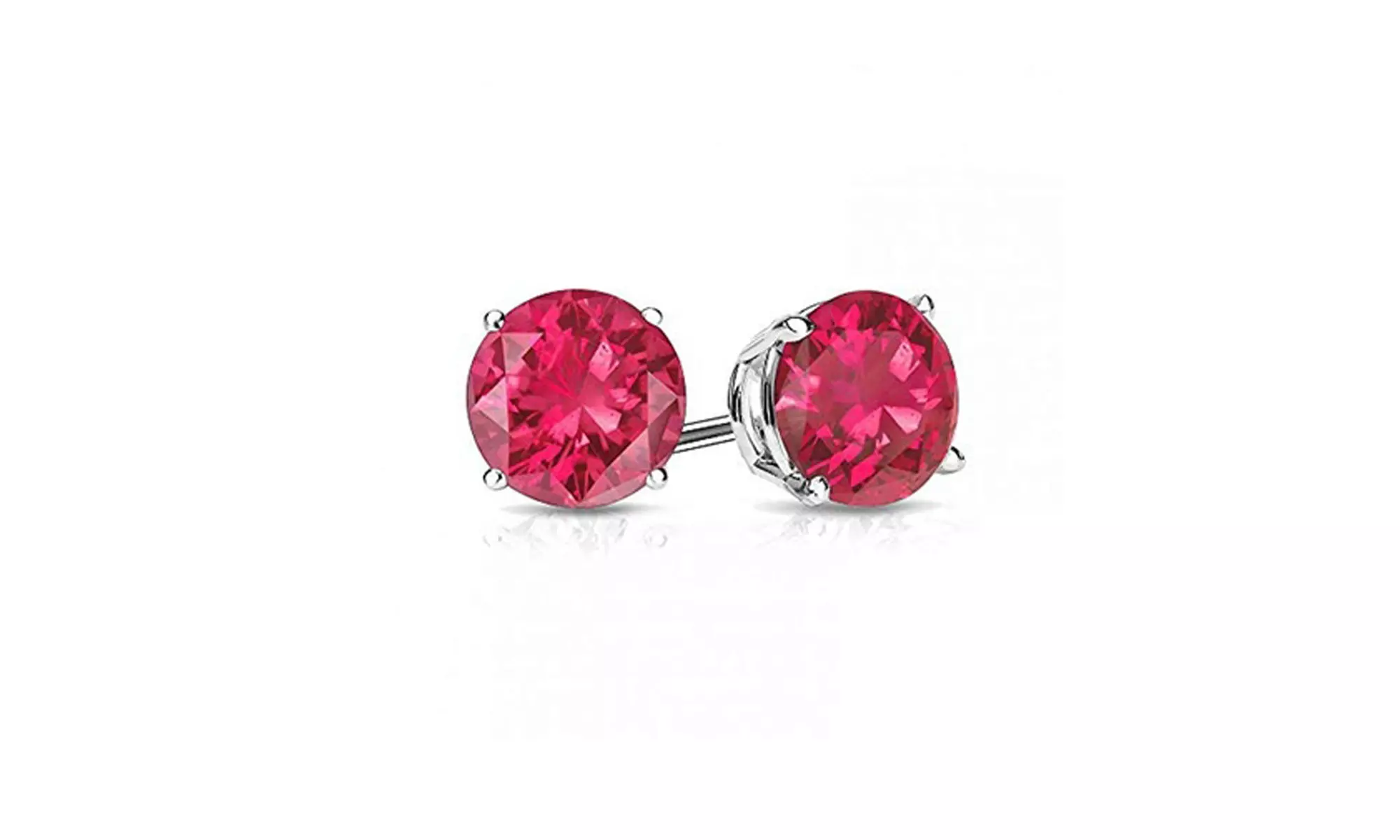 Paris Jewelry 14k White Gold Plated Round Cut 9mm Gemstone Ruby Stud Earrings
