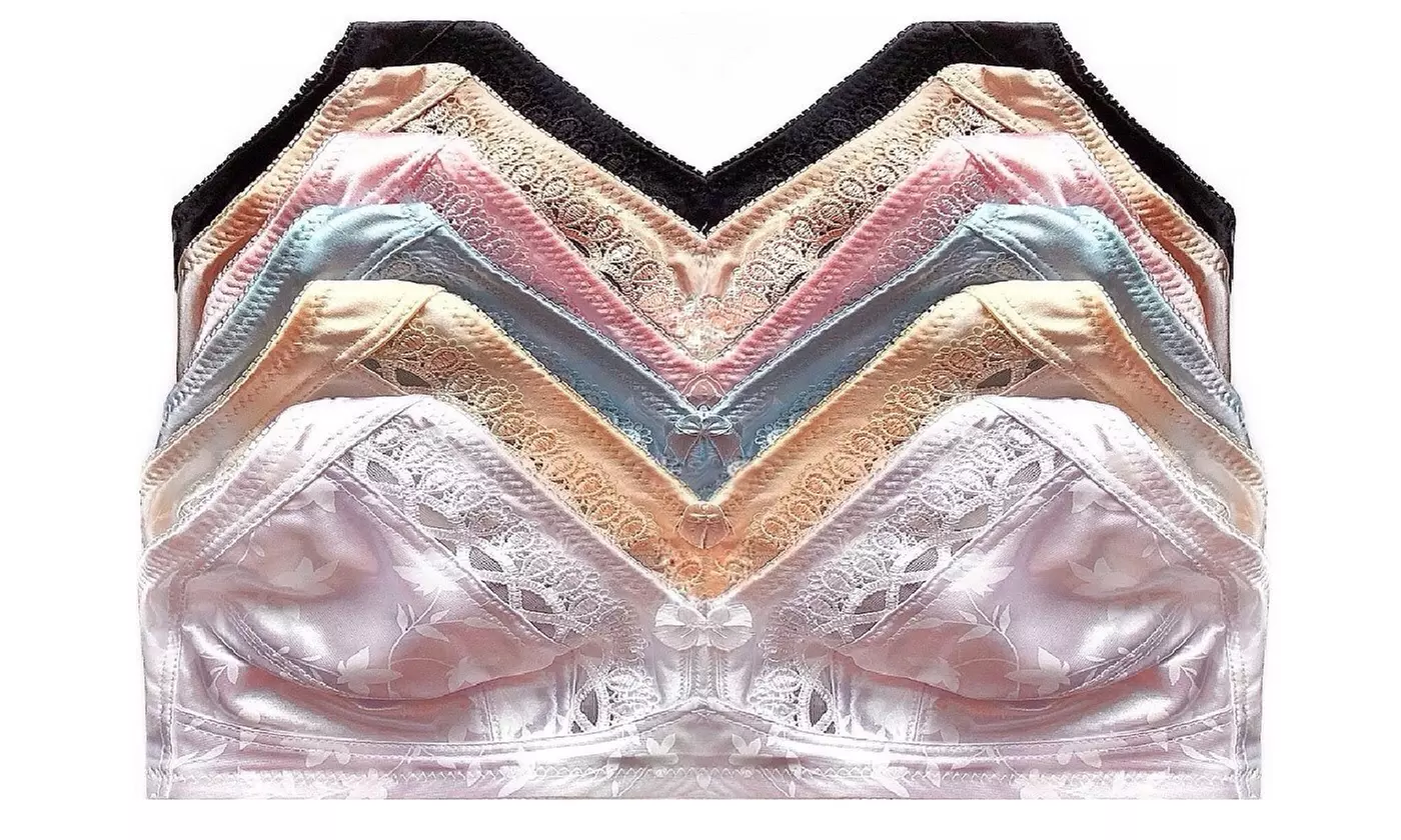 6 Pack Wireless & No Padding Full Coverage Bras (Cup 34DD-48DD & 38DDD-46DDD) - Primary Image