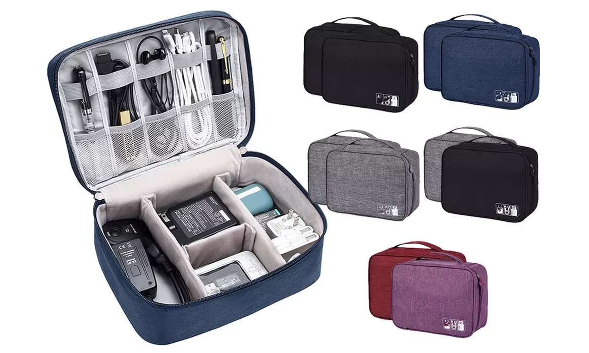 2 Pack Electronics Travel Storage Hand Bag Cable Accessories Organizer Case - Primary Image