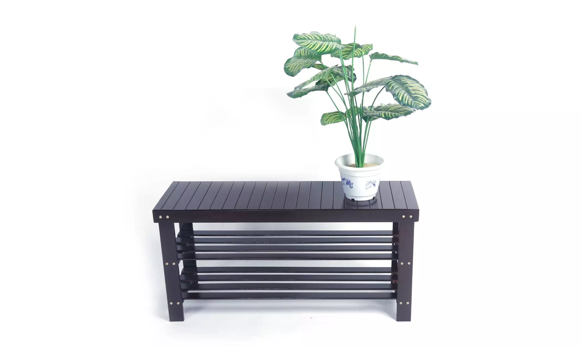 Strip Pattern 3 Tiers Bamboo Stool Shoe Rack  - Primary Image
