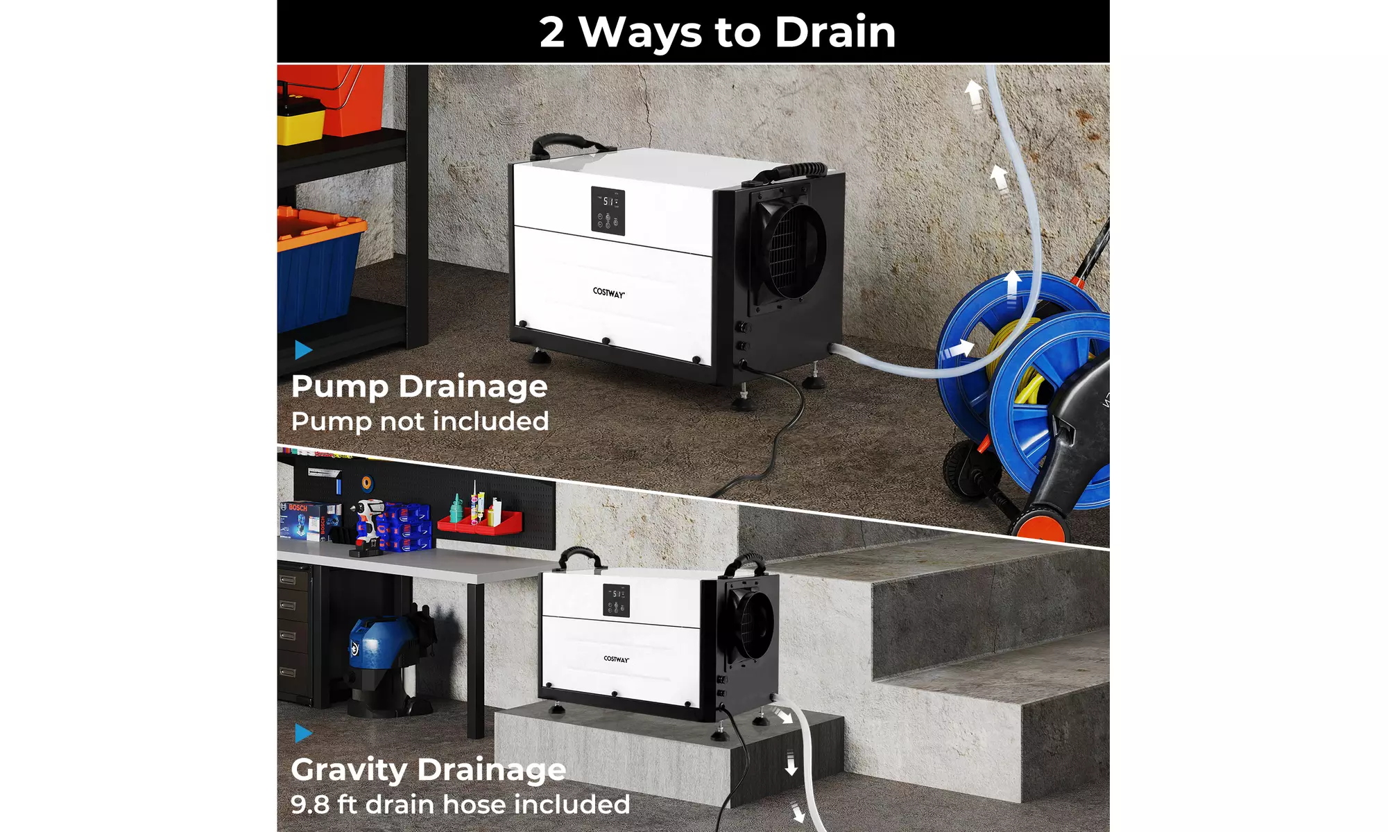 Costway Crawl Space Dehumidifier Commercial Dehumidifier w/ 3 Modes & 24H Timer