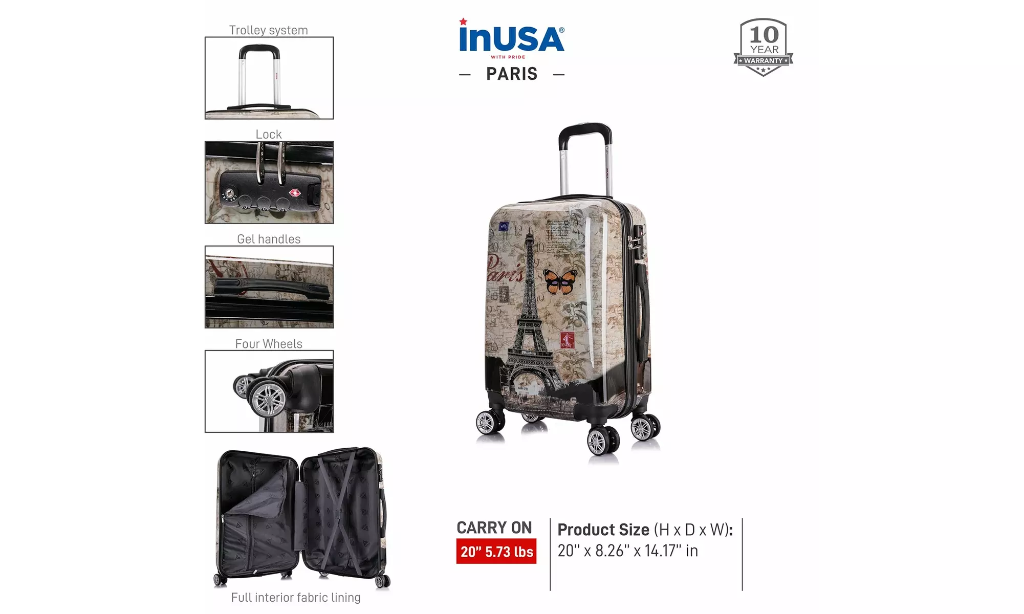 InUSA Prints Lightweight Hardside Spinner Carryon & Checked Luggage Options