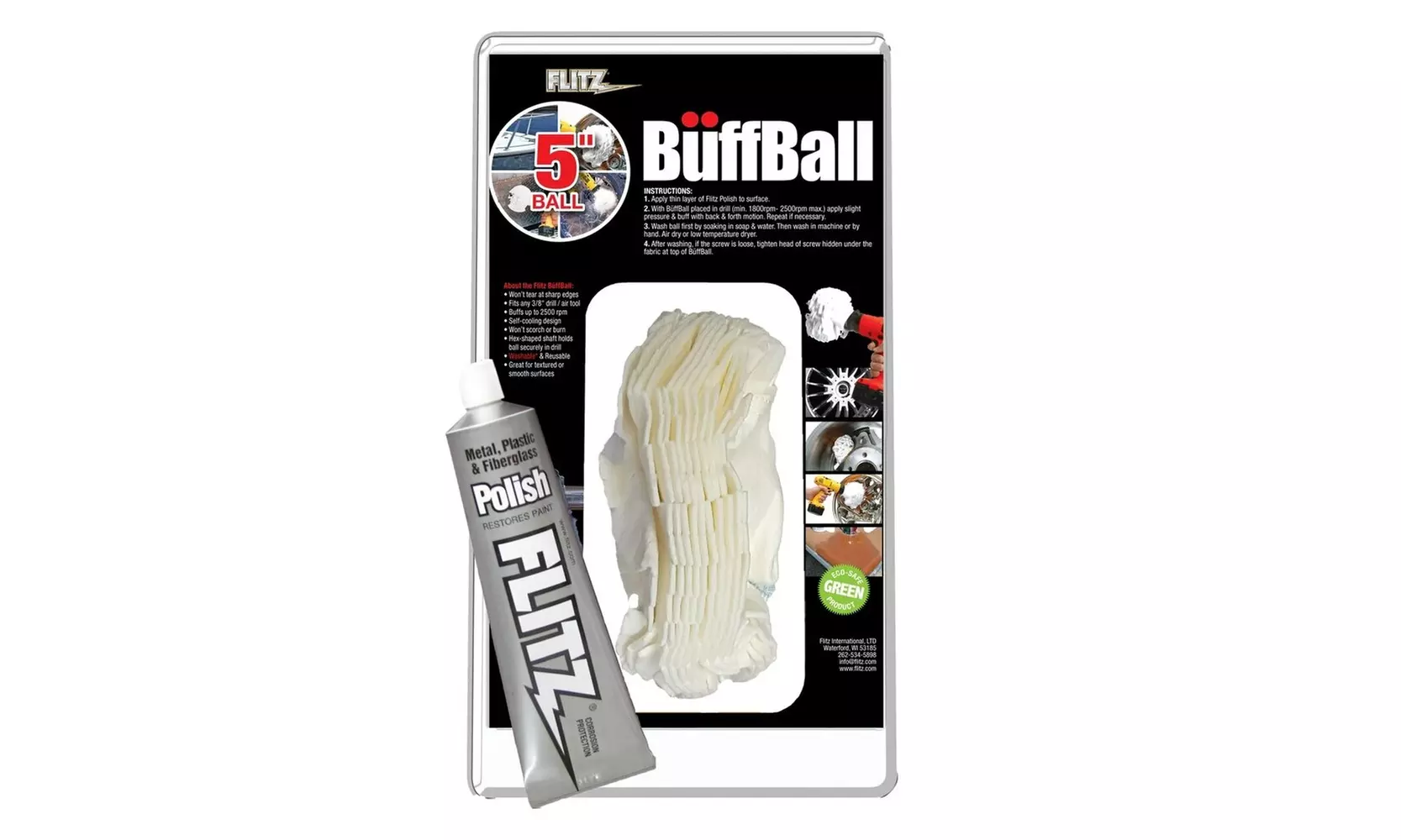 Flitz Large Buff Ball BONUS Flitz 50g Metal Polish #PB101 - Primary Image