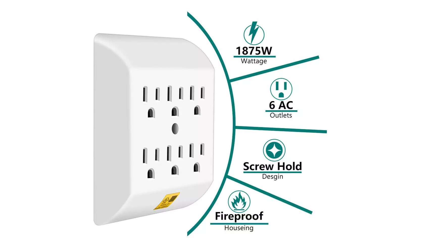 ANKO Multi Plug Outlet 4 PACK, Wall Mount power strip with 6 Outlet Tap - Primary Image
