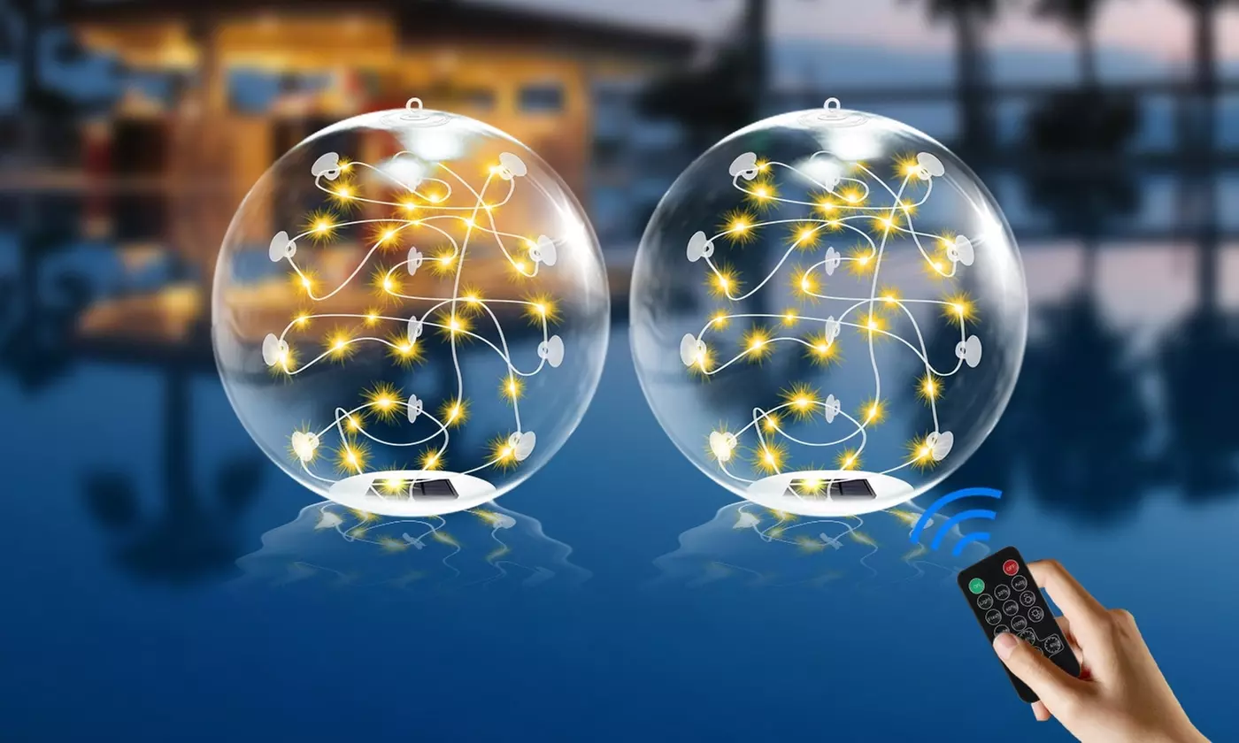 Two-Pack iMounTEK 14in LED Solar Floating Pool Ball Lights with Remote Control 