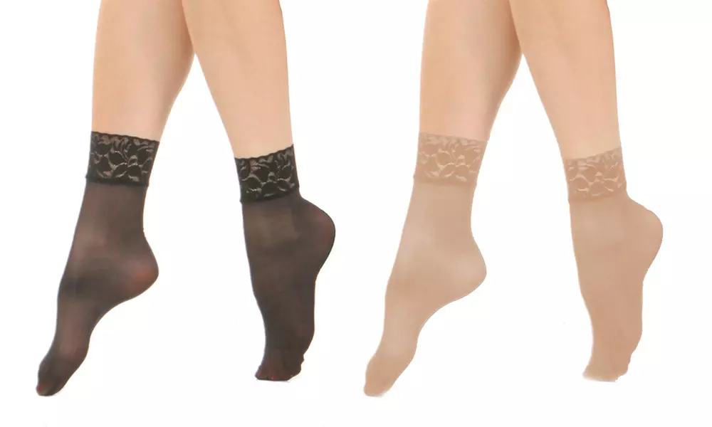 Nylon Spandex Sheer Anklet Stocking with Lace (6-Pack)