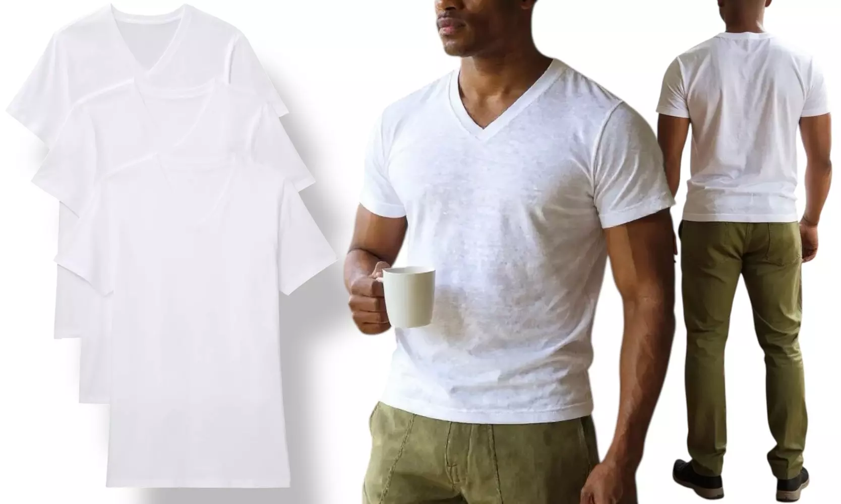 ToBeInStyle Men's 3-Pack White Cotton Blend Undershirt T-Shirts