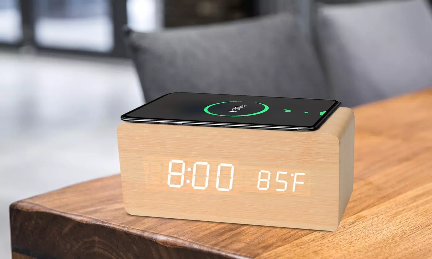 iNova Digital Alarm Clock w/ Qi-Wireless Charging & Sound Control Brightness - Primary Image