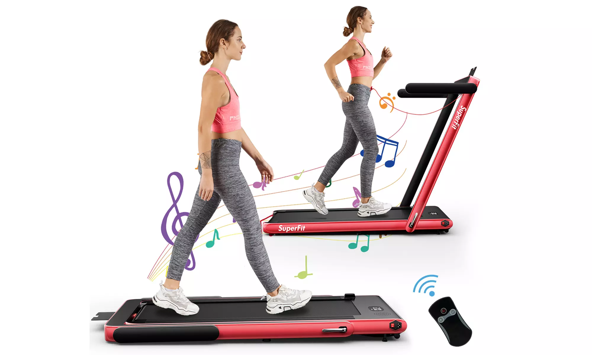 Superfit 2.25HP 2 in 1 Folding Treadmill Speaker Home Gym