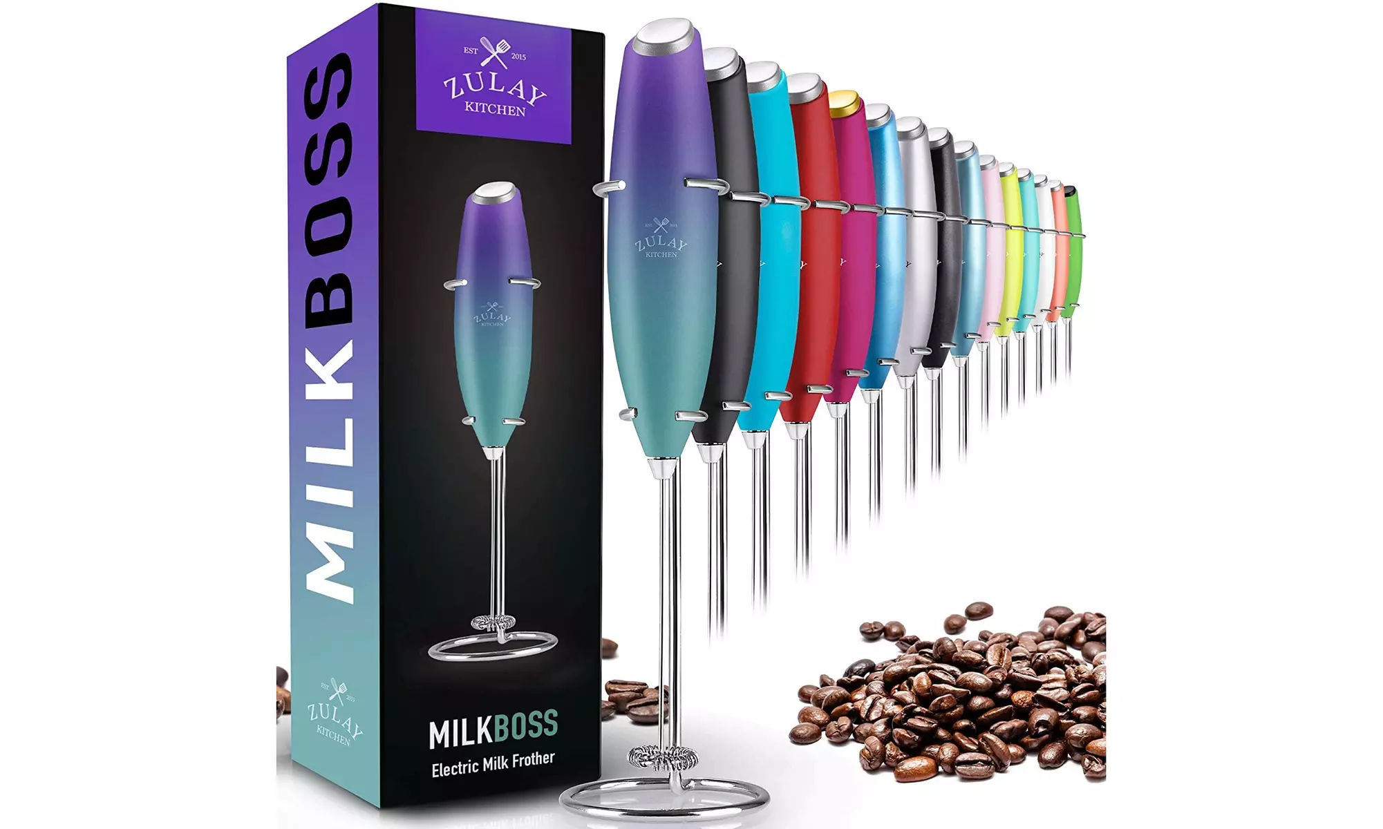 Zulay Kitchen Milk Frother with Stand - Northern Lights - Primary Image