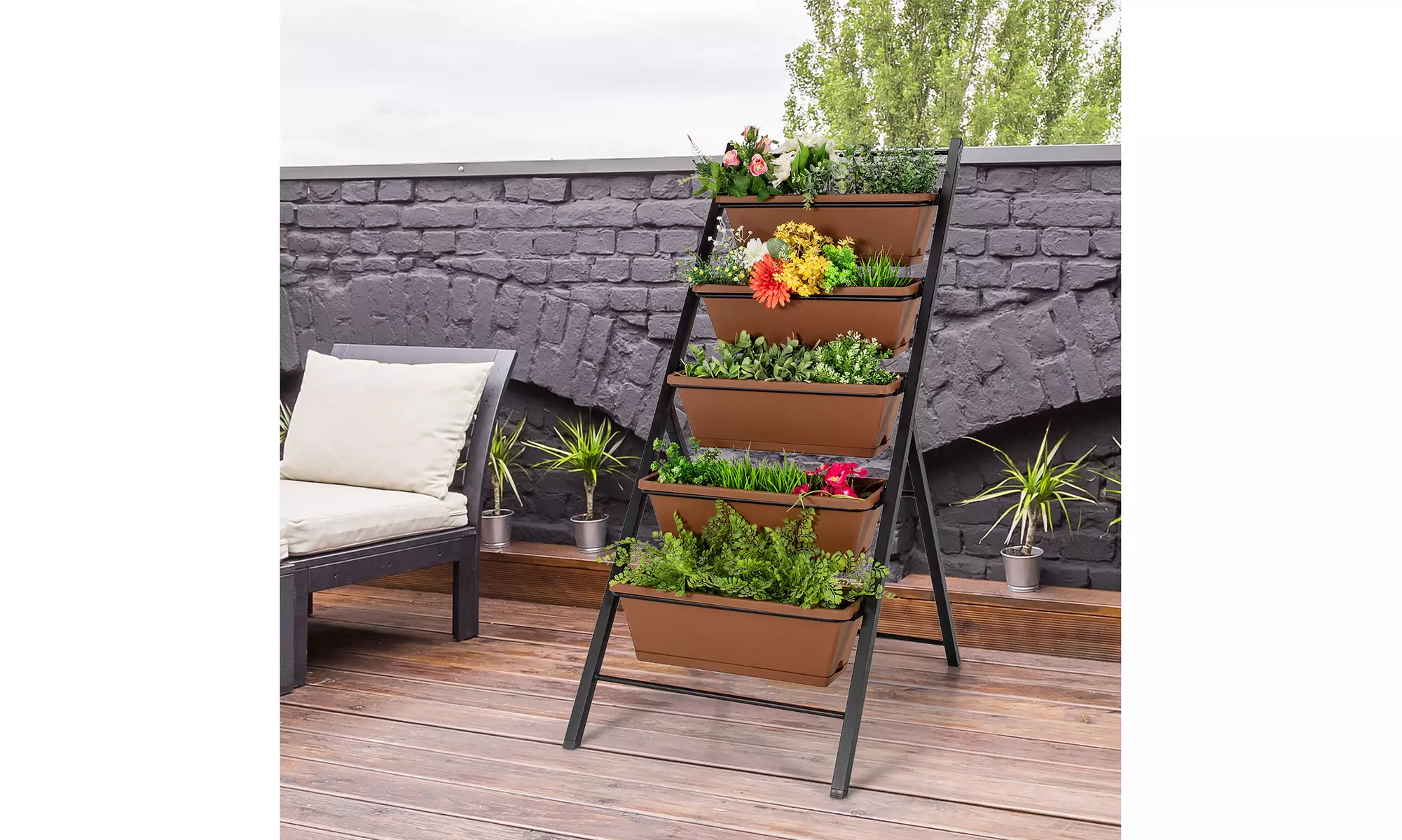 5-tier Vertical Garden Planter Box Elevated Raised Bed w/5 Container