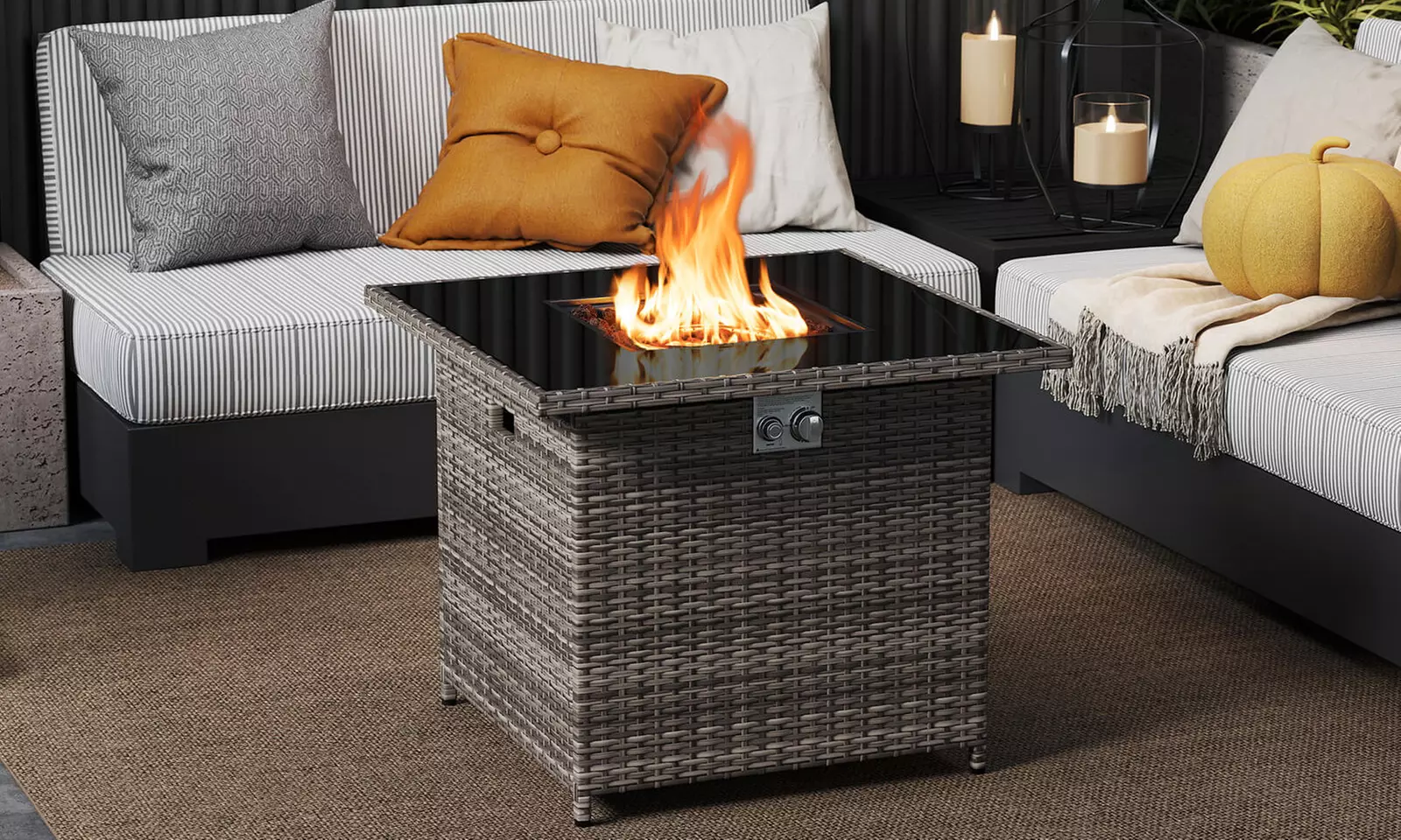 Costway Propane Fire Pit Table with Metal Slatted Tabletop & Steel Burner