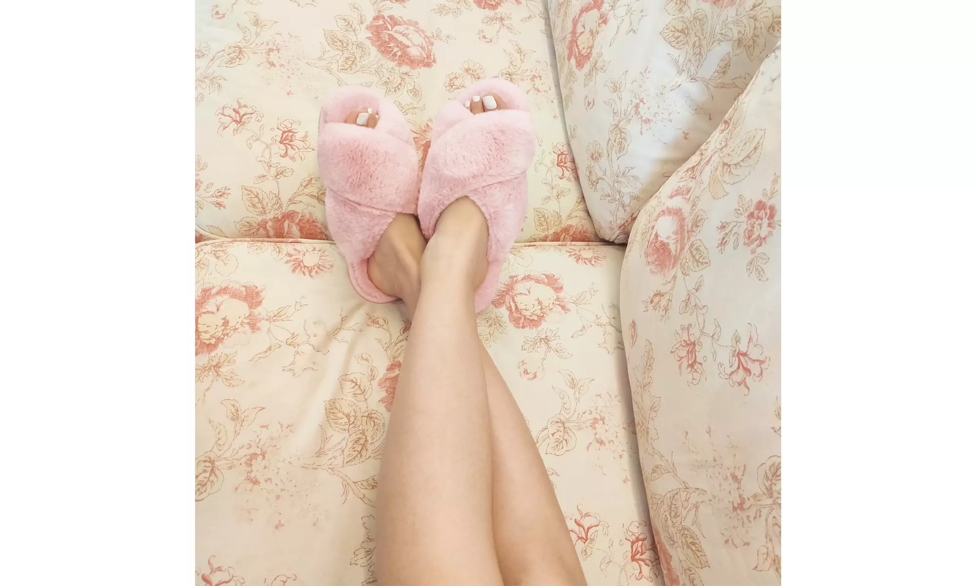 Womens Faux Fur Cross Slide Slippers Warm Memory Foam Indoor Outdoor Shoes