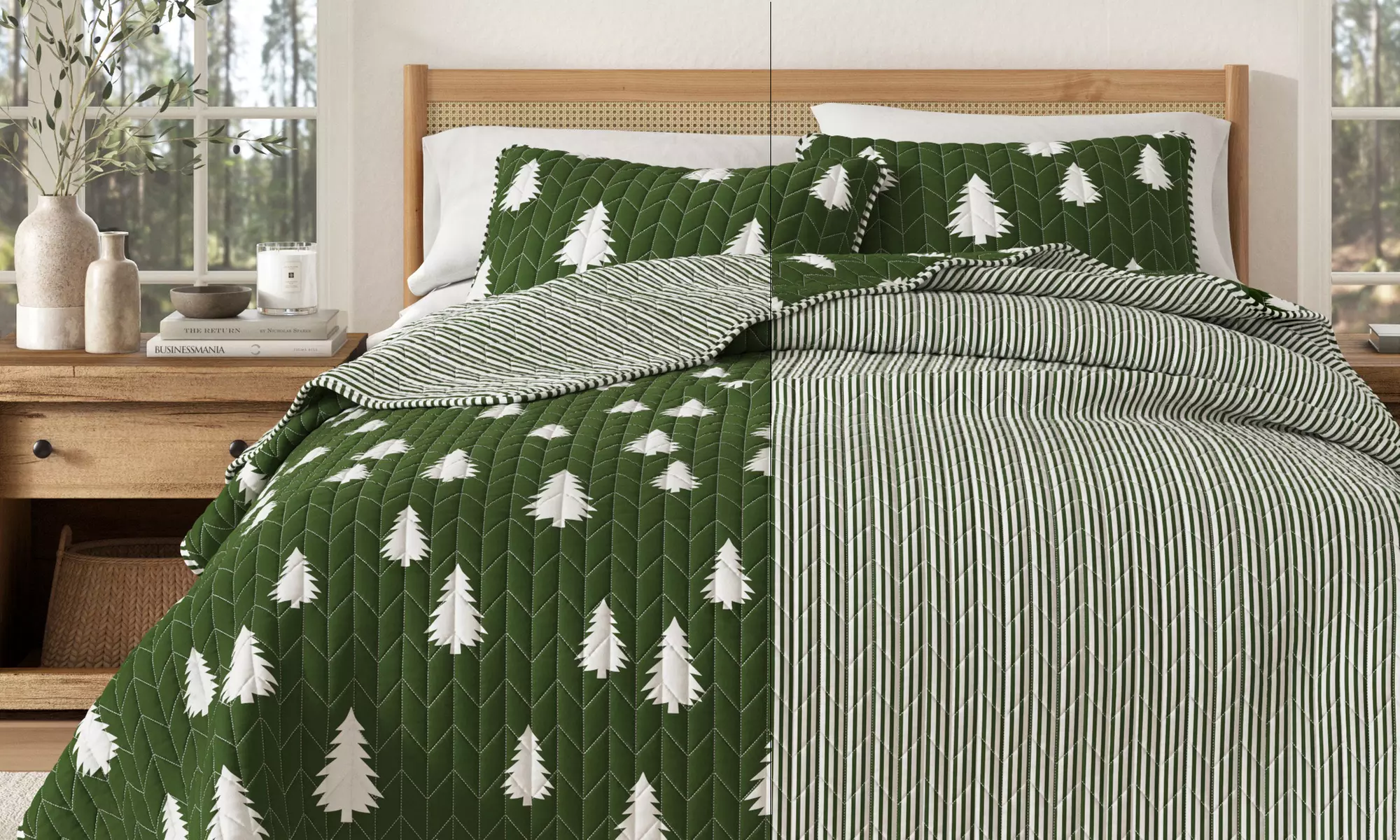 Reversible Winter Printed Quilt Set with Shams (2 or 3-Piece)