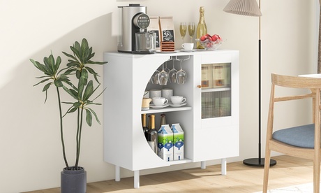 Costway Kitchen Sideboard Wooden Buffet Cabinet With Glass Holder & Glass Doors