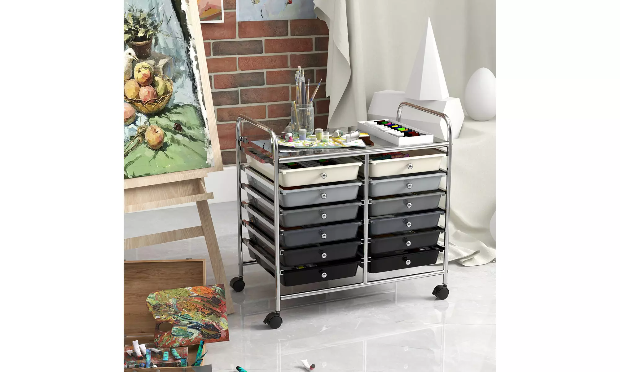 Costway 12 Drawers Rolling Cart Storage Scrapbook Paper Studio Organizer Bins
