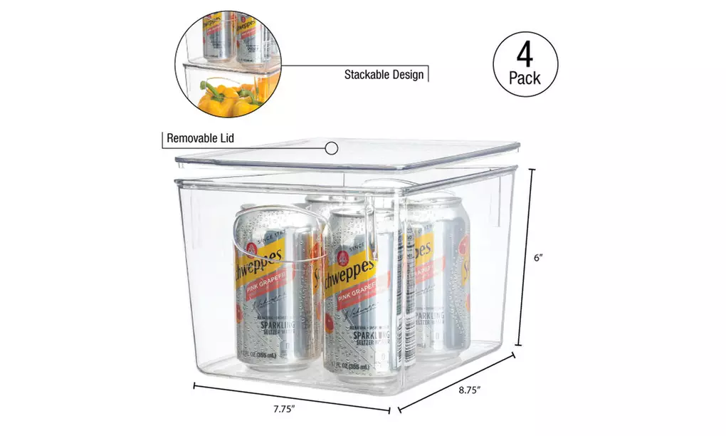 4-Pack Stackable Fridge and Freezer Bins Organizer w Lid Food Storage Containers - Second Medium