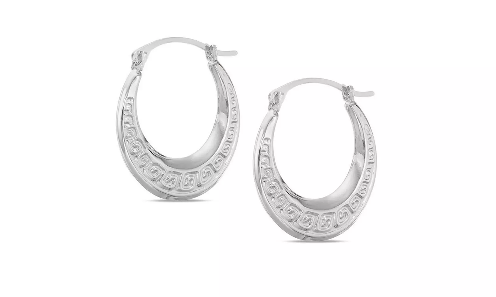 Italian 925 Sterling Silver Greek Key Hoop Earrings 