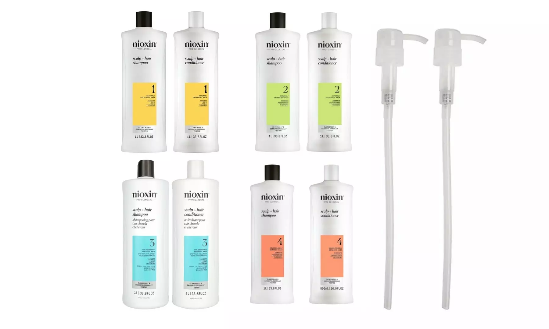 Nioxin Cleanser and Scalp Therapy Conditioner Liter Duo pumps System 1, 2 ,3,4