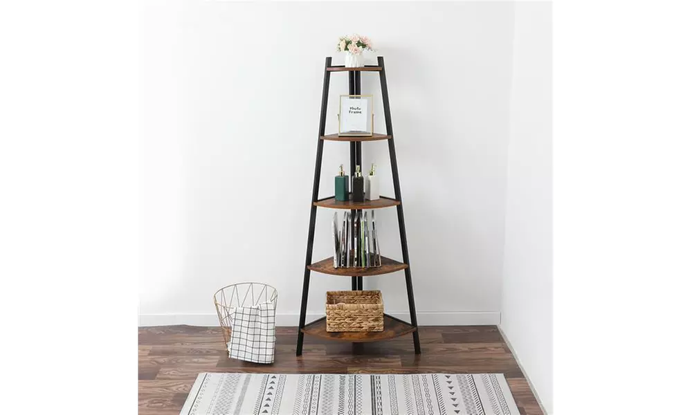 Industrial Corner Ladder Shelf 5 Tier Bookcase A-Shaped Display Organizer - Primary Image