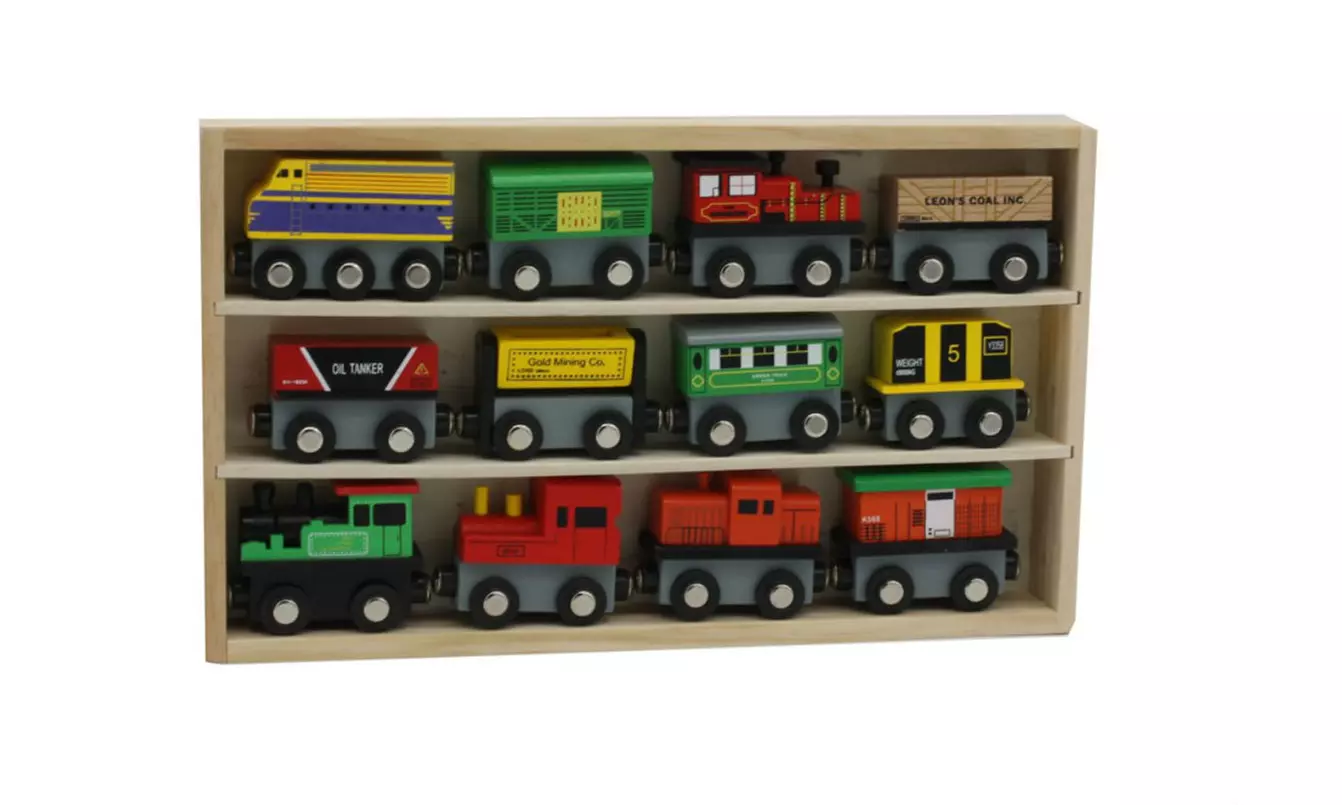 12 Pcs Wooden Engines & Train Cars Set - Primary Image