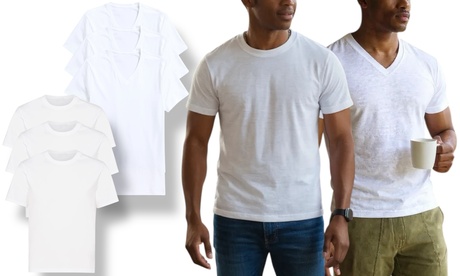 ToBeInStyle Men's3-Pack White Cotton Blend Undershirt T-Shirts S Crew Neck - White