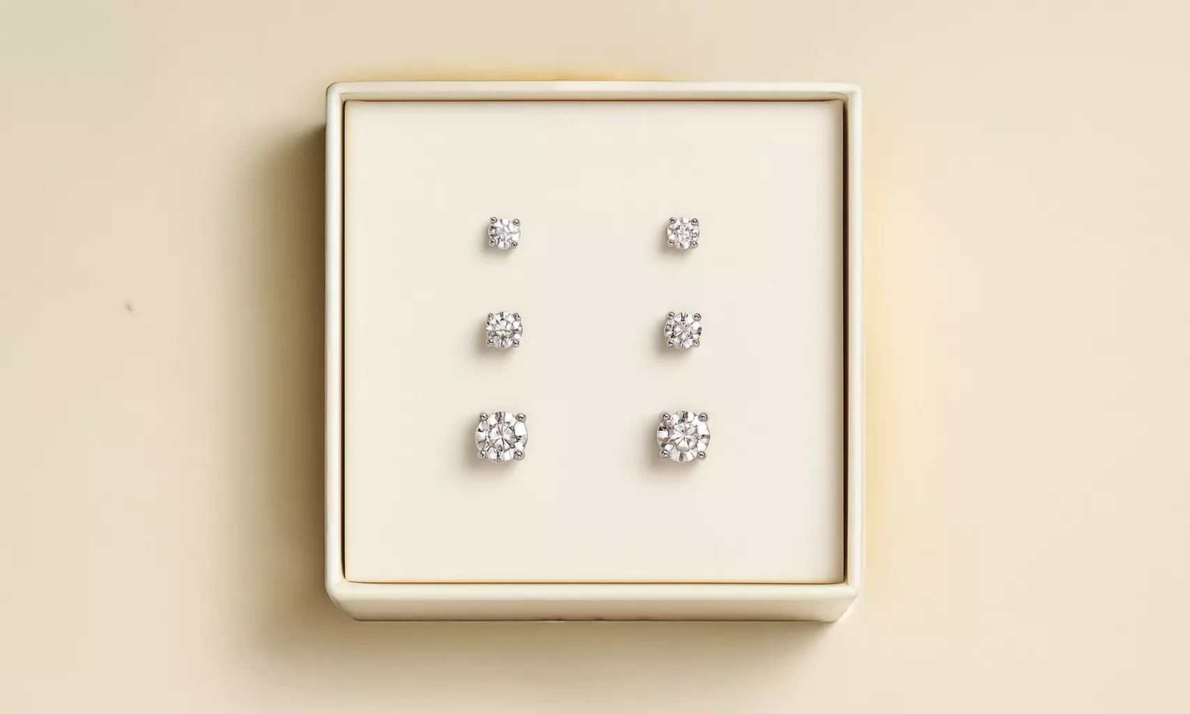Sterling Silver CZ 3-Pair Stud Earrings Multi Style - Round or Square