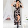 Image 12: Bohemian Floral Printed Wrap V Neck Short Sleeve Split Beach Party Maxi Dress