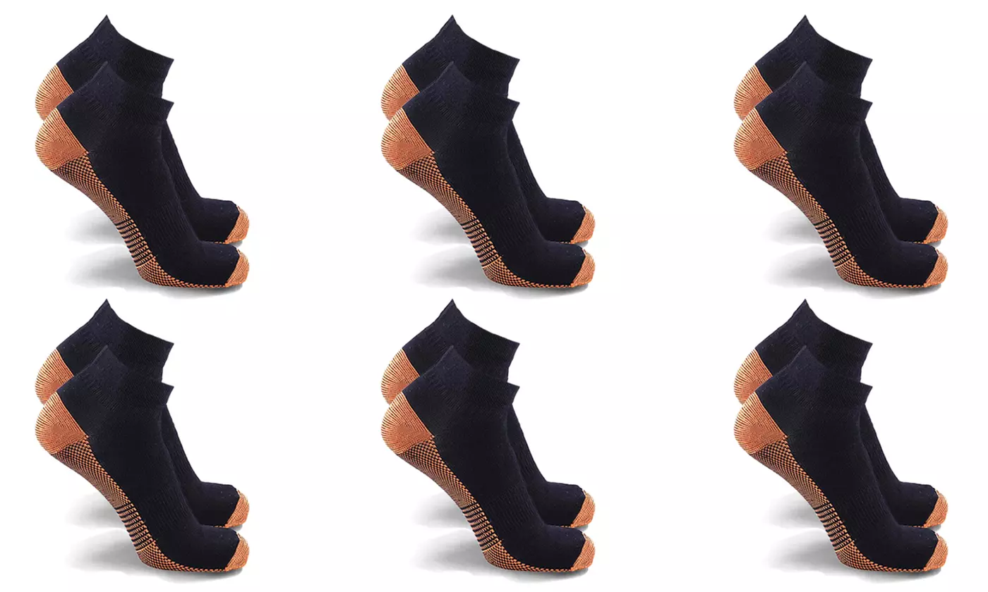 Copper-Infused Compression Ankle Length Socks (3- or 6-Pairs)