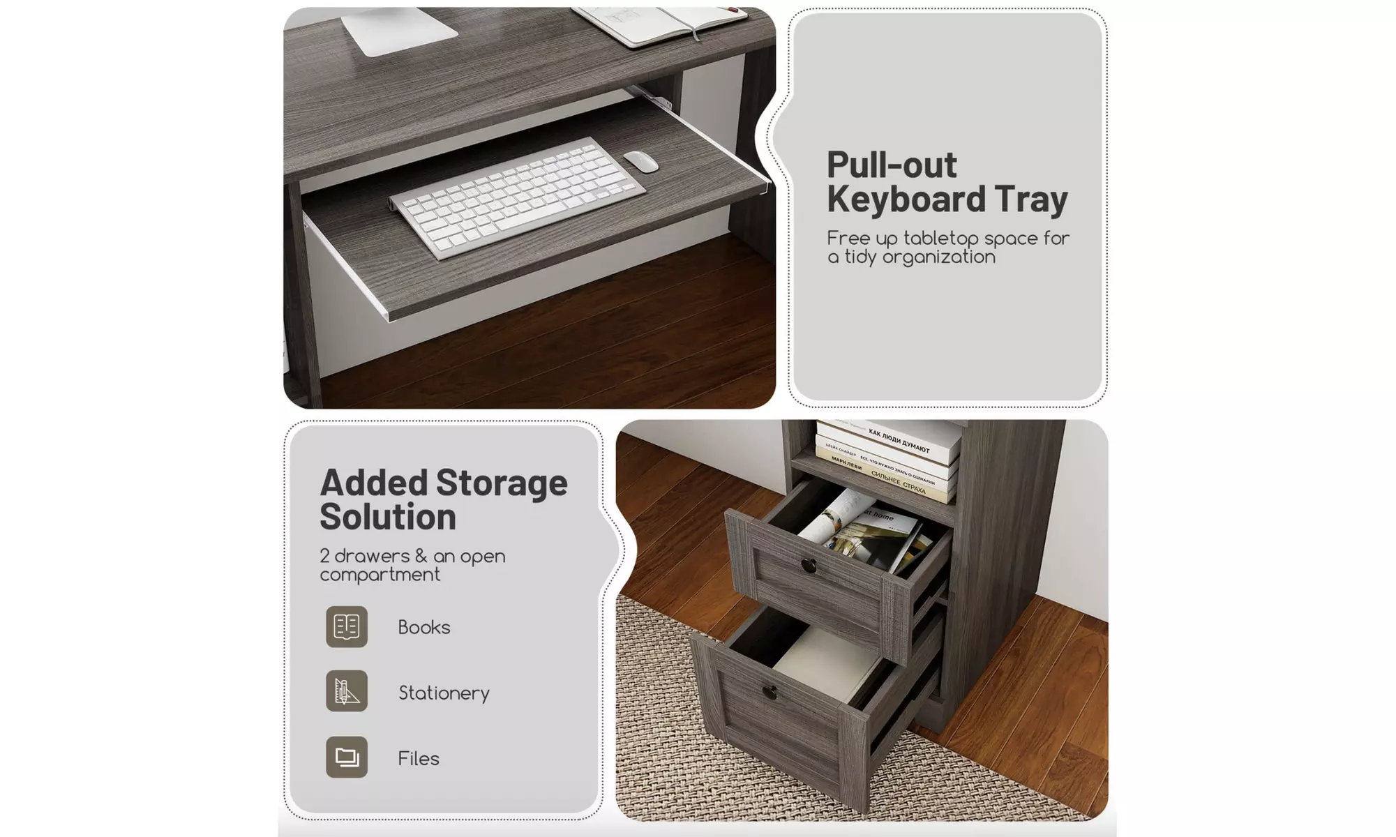 L-Shaped Corner Computer Desk with Drawers, Study Table with Storage