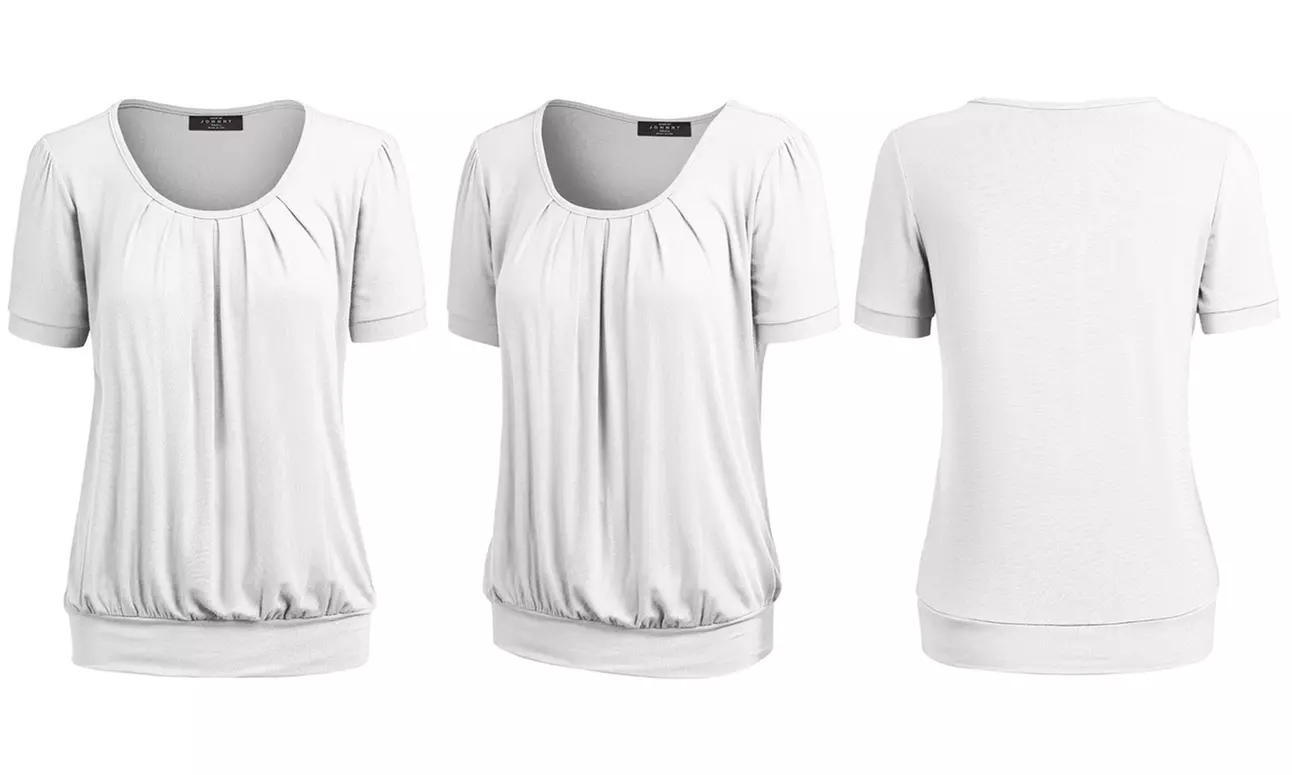 Made by Johnny Women's Scoop Neck Short Sleeve Front Pleated Blouse
