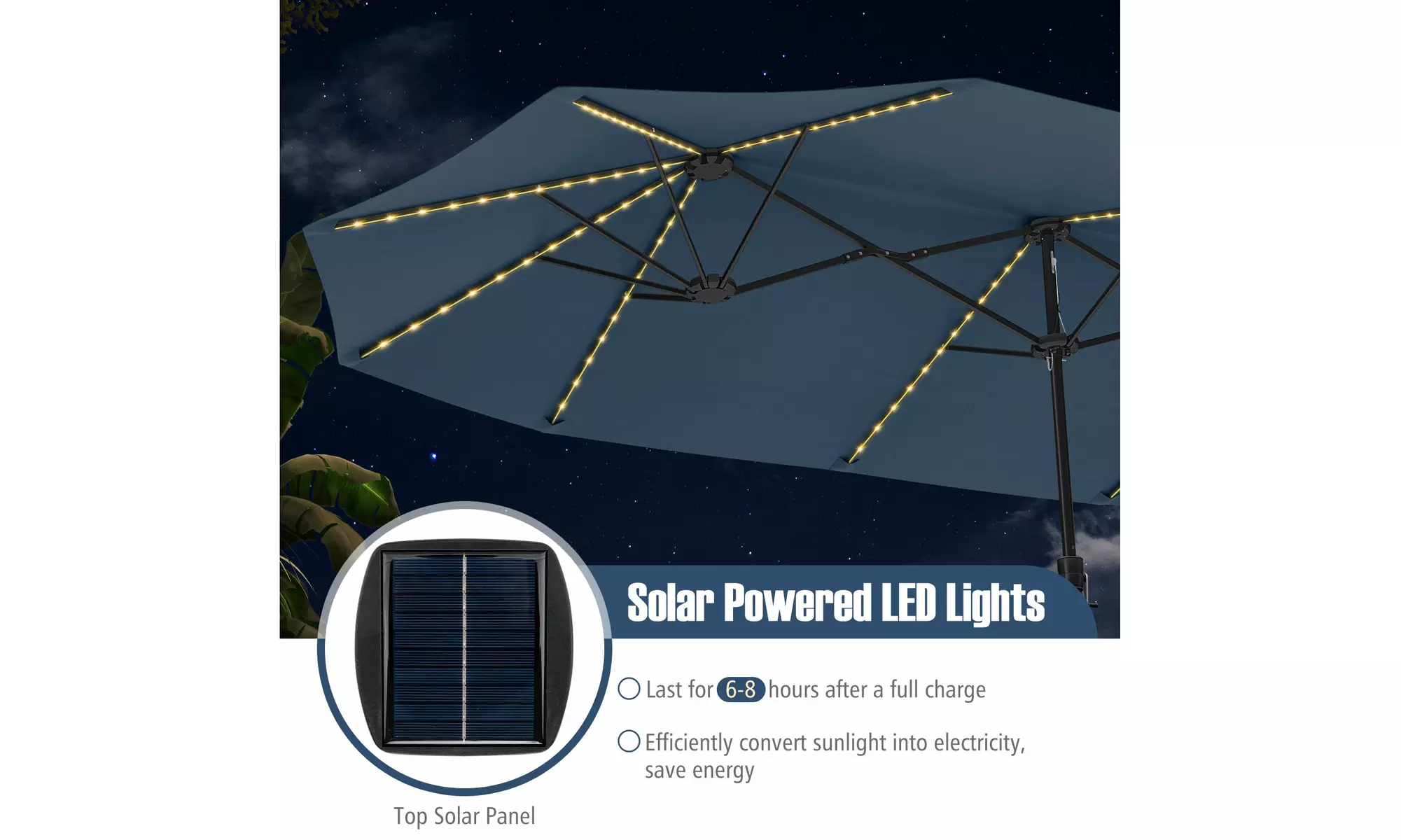 Costway 15.5 FT Extra-Large Patio Umbrella with LED Solar Lights