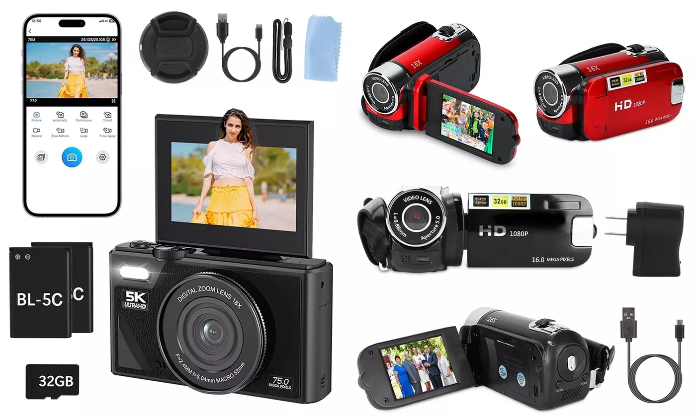 iNova Digital Cameras 5K 75MP Vlogging Cam & 1080P 16MP Video Camcorder