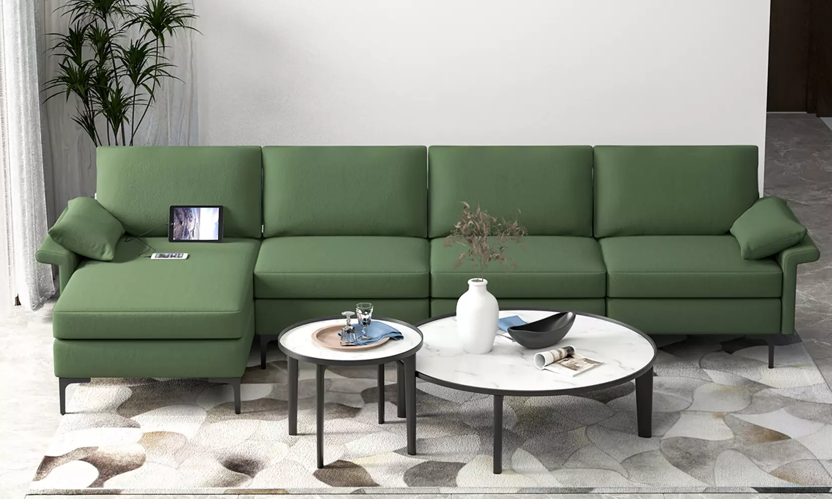 Costway Modern Modular L-shaped Sectional Sofa Reversible Chaise & 4 USB Ports