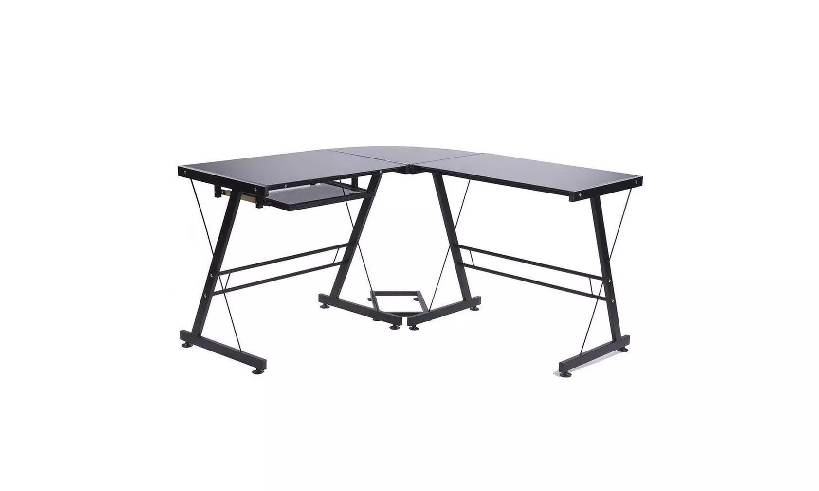 L-Shaped Computer Desk Glass Top Corner Desk Writing Table Workstation Black - Primary Image
