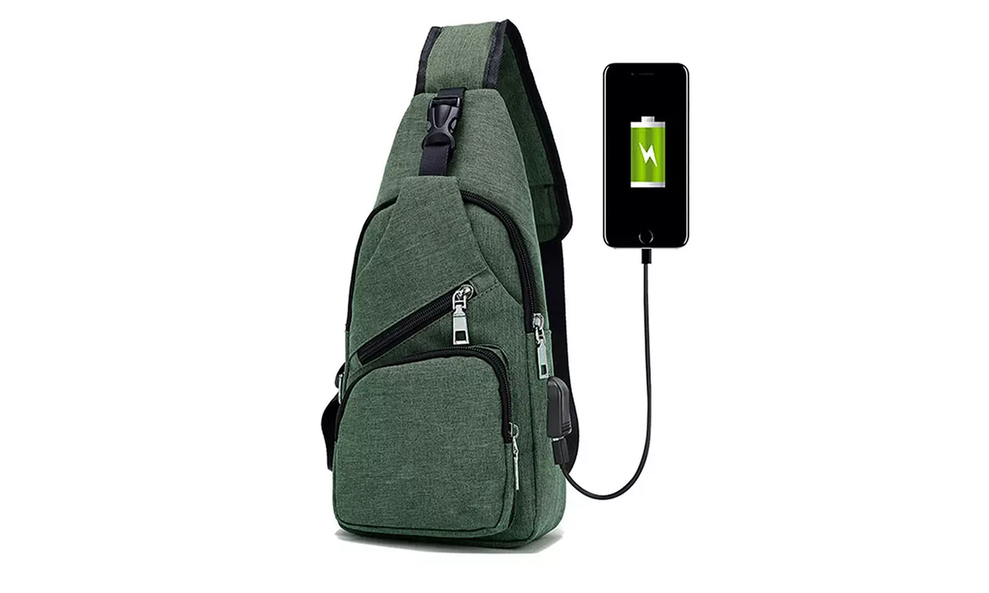 Men Women Messenger Shoulder Bag Sling Chest Pack Crossbody Bag With USB Port