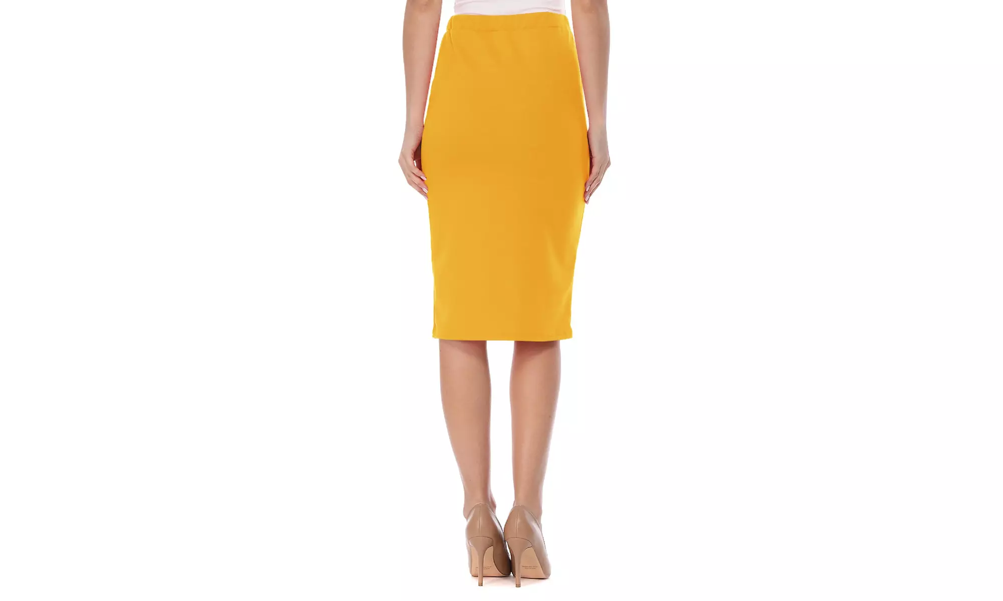 Women's Elastic High Waist Stretch Comfy Office Work Wear Solid Midi Skirt S-3XL