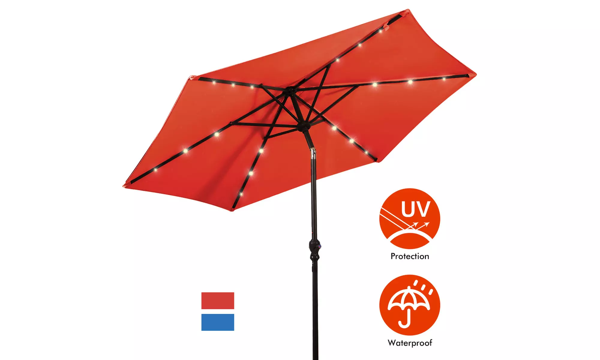 9ft. Patio Umbrella Solar LED Lights Steel Tilt w/ Crank (5 Colors)
