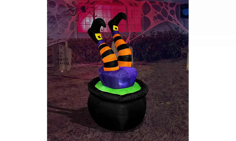 5ft Halloween LED Inflatable Witch Falling In Cauldron - Primary Image